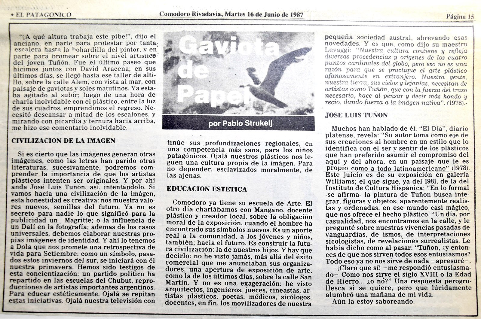 1987 LA GAVIOTA ARTÍCULO