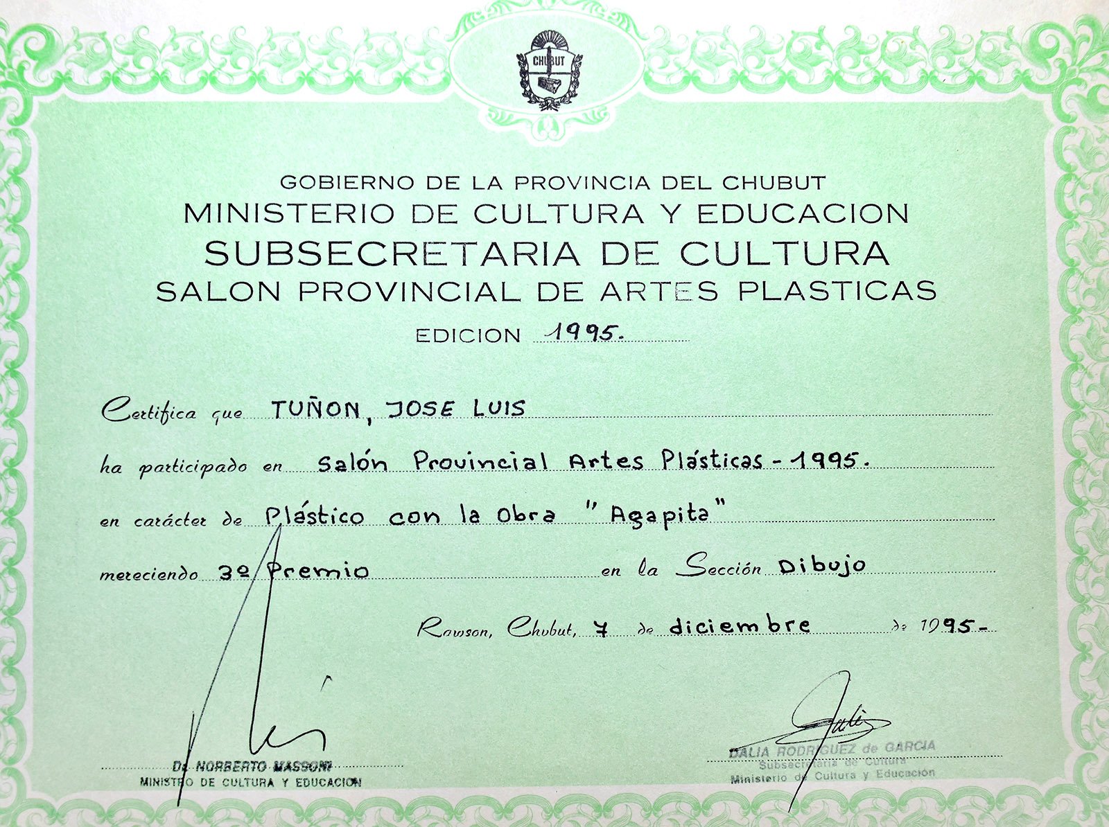 1995 SALÓN PROVINCIAL TERCER PREMIO DIBUJO
