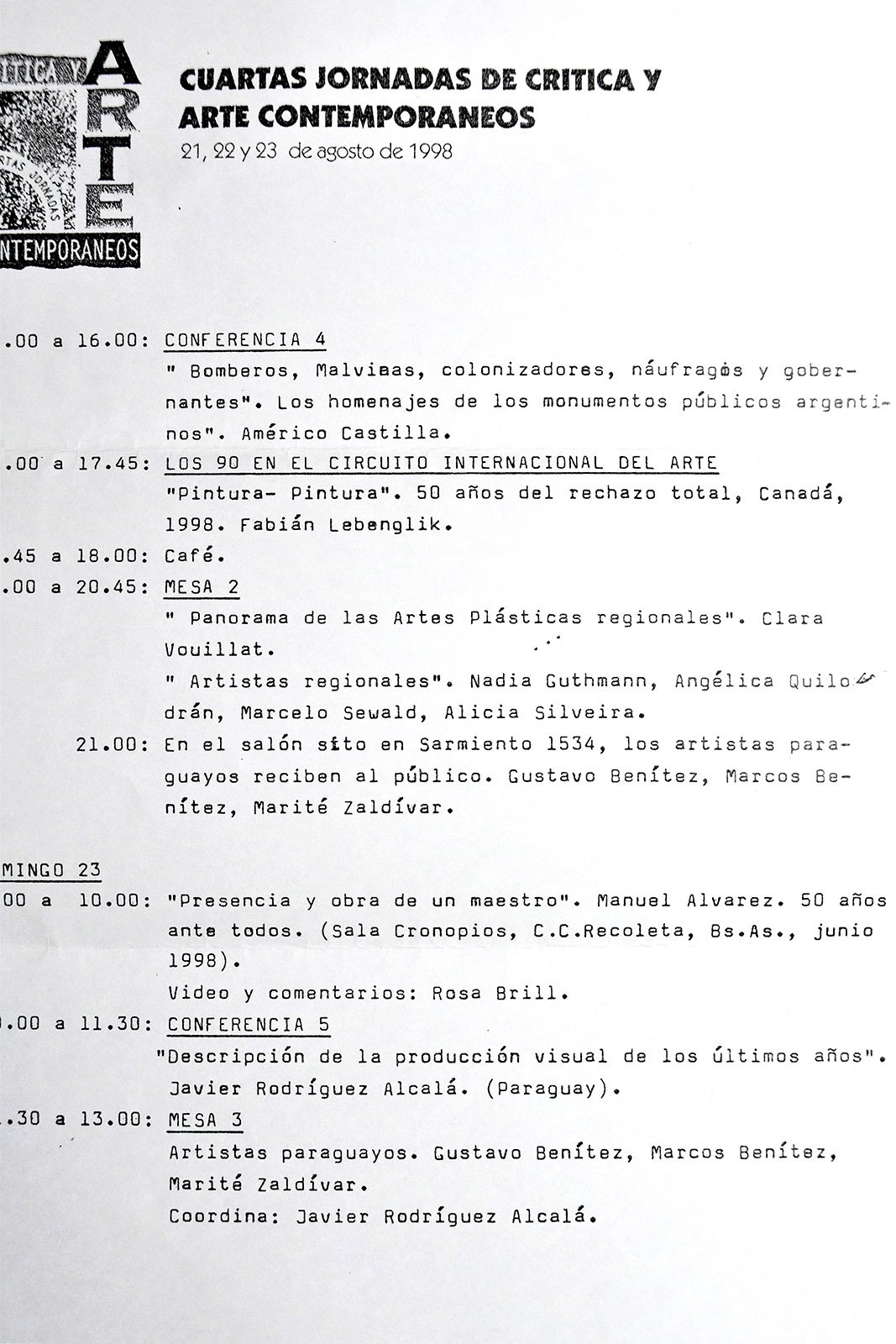 1998 CUARTAS JORNADAS DE ARTE CONTEMPORANEO